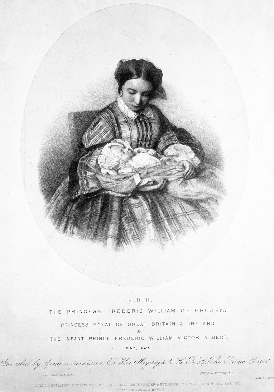 Wiktoria, księżniczka królewska (1840-1901) z synem, księciem Fryderykiem Wilhelmem Wiktorem Albertem, maj 1859, z fotografii autorstwa English School