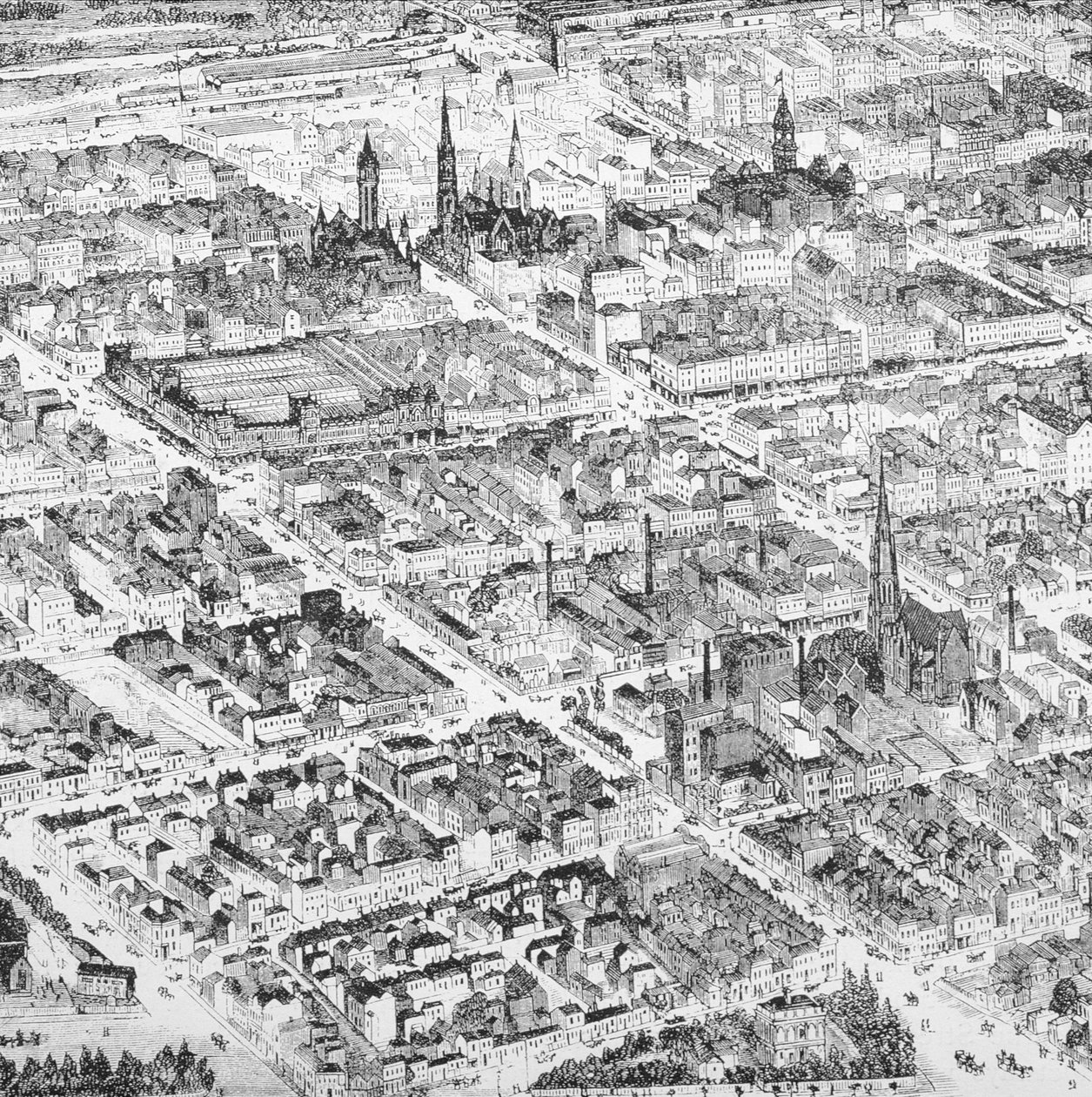 Widok na centrum Melbourne w Australii z „Australian Pictures”, wyd. przez Towarzystwo Traktu Religijnego, 1886 autorstwa English School