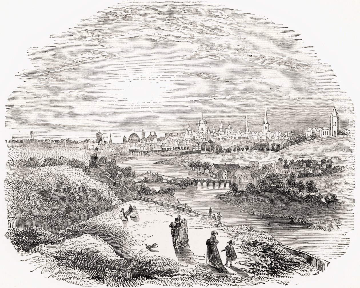 Widok Dublina w XVII wieku, z „Starej Anglii Worthies” Lorda Broughama i innych, opublikowany w Londynie, ok. 1880 roku autorstwa English School