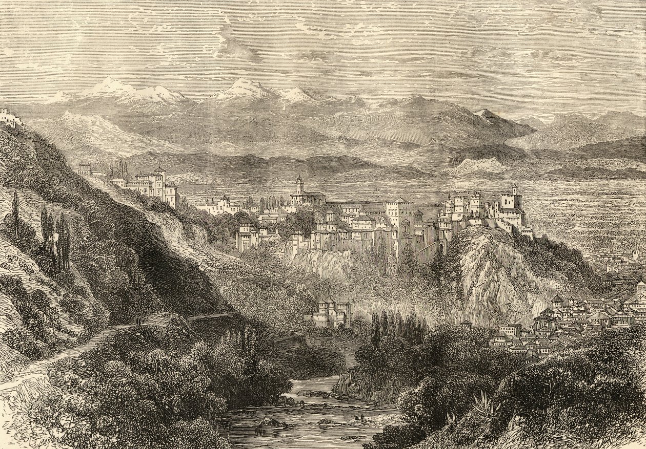 Widok Granady, ilustracja z "Obrazów hiszpańskich" autorstwa ks. Samuela Manninga autorstwa English School