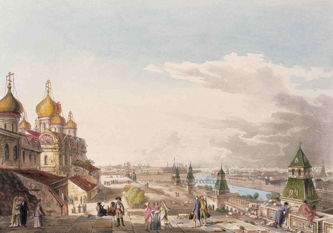 Widok Moskwy Z Pałacu Cesarskiego, płyta 4 ze Szkicu Historycznego Moskwy, wyd. Rudolph Ackermann (1764-1834) 1813 (akwatinta) autorstwa English School