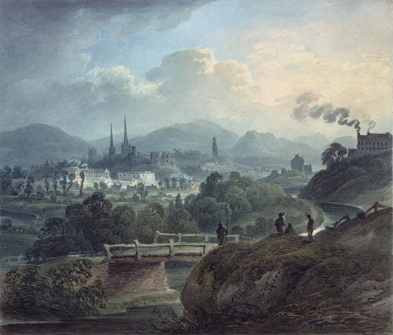 Widok Shrewsbury po drugiej stronie Severn (wc na papierze) autorstwa English School