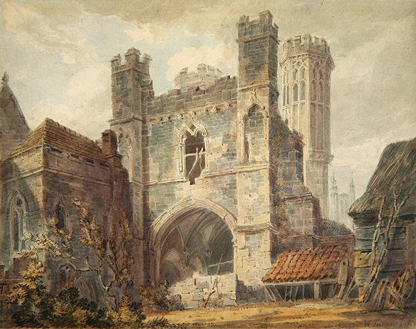 Widok zrujnowanego wiejskiego domu, 1853-84 autorstwa English School