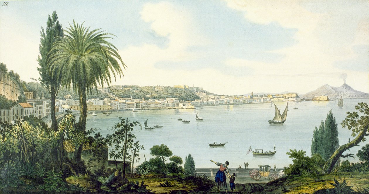 Widok na Zatokę Neapolitańską i Wezuwiusz, płyta III z Campi Flegrei Sir Williama Hamiltona (suplement), 1779 (wc) autorstwa English School