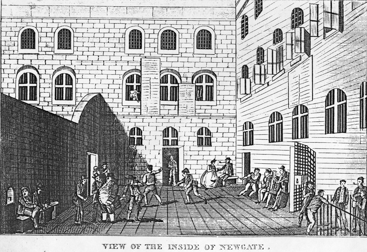 Widok wnętrza Newgate, 1809 autorstwa English School