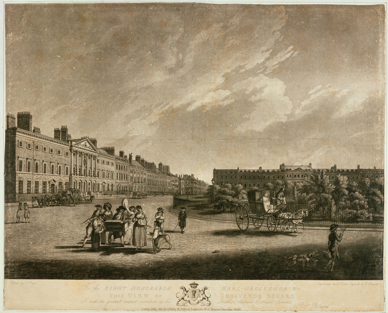 Widok północnej strony Grosvenor Square, 1789 autorstwa English School