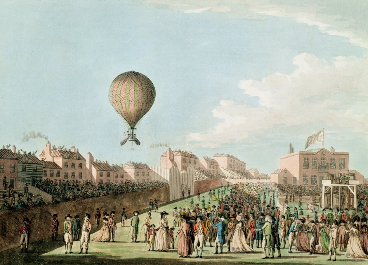 Wzlot powietrzny Vincenta Lunardiego z pola artyleryjskiego, 15 września 1784 r autorstwa English School
