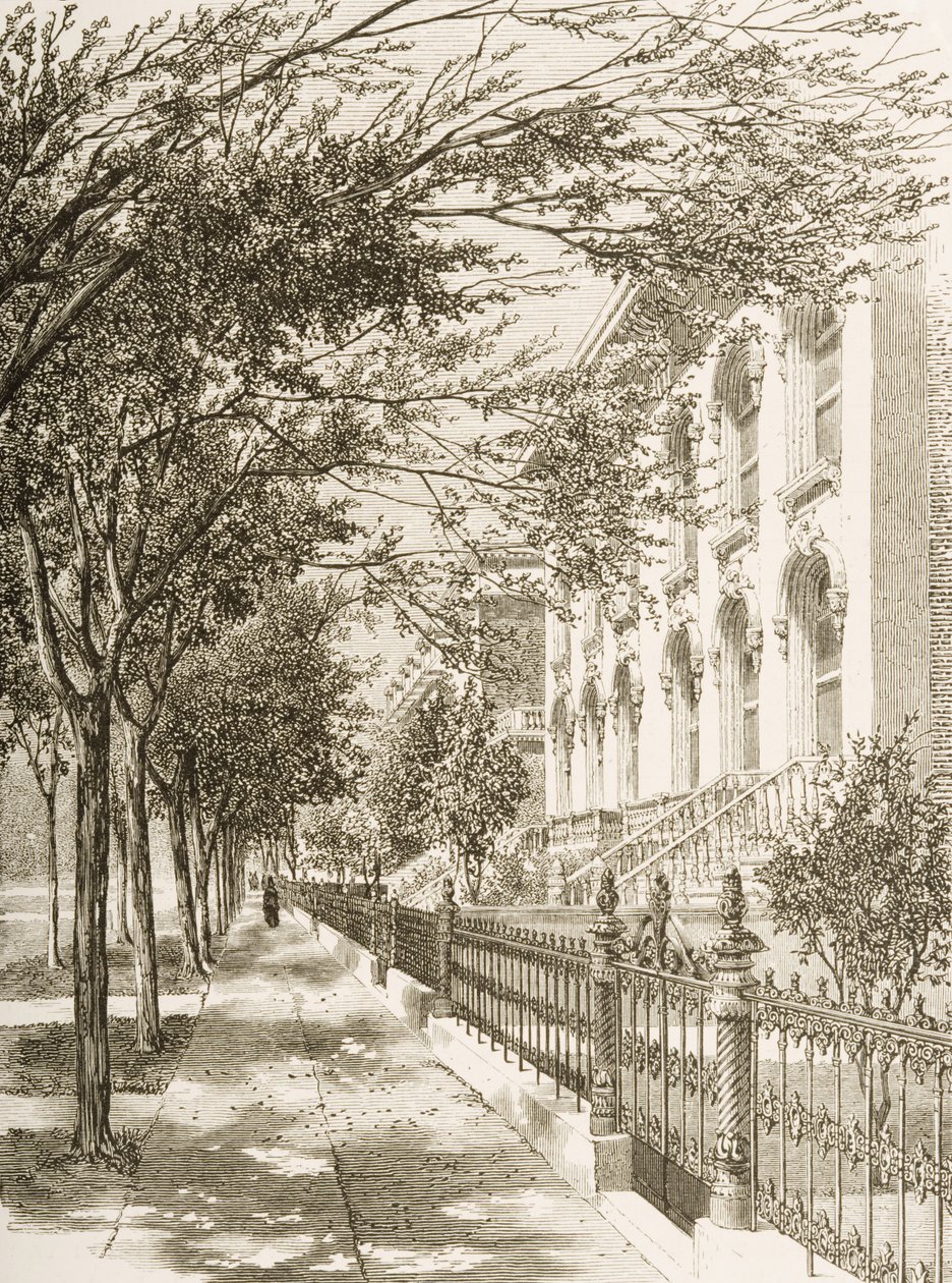 Wabash Avenue, Chicago, ok. 1870, z „Amerykańskich obrazów” wydanych przez Towarzystwo Religijne Traktu, 1876 autorstwa English School