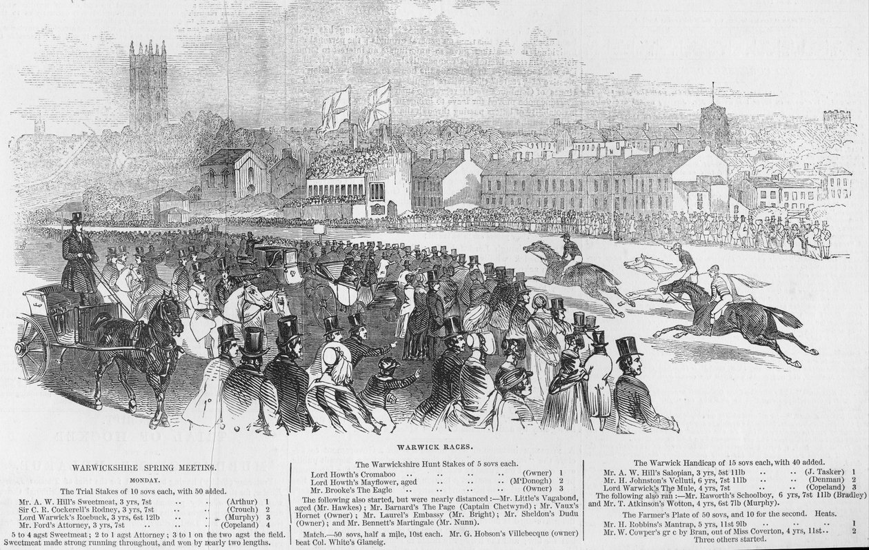 Warwick Races, z „The Illustrated London News”, 12 kwietnia 1845 r autorstwa English School