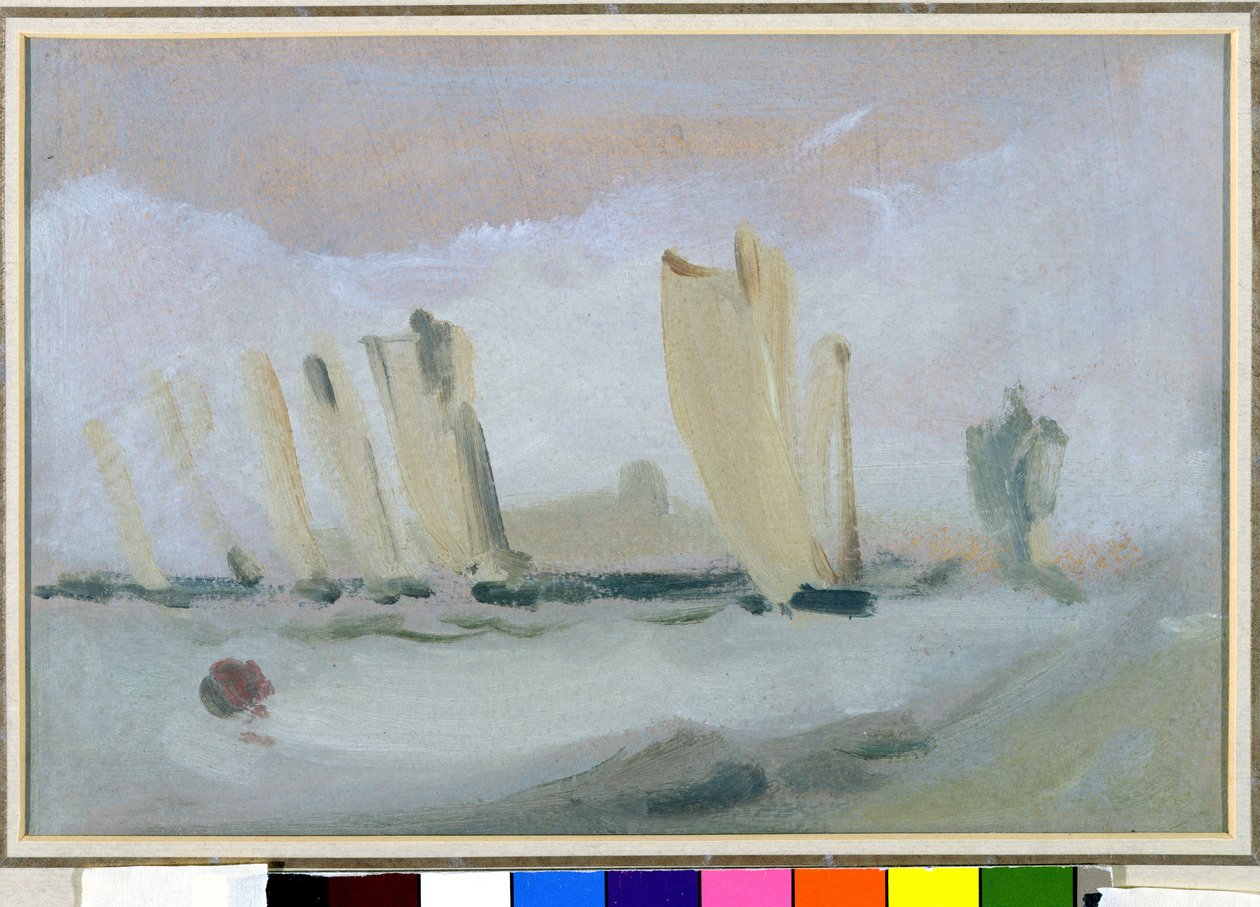 Wyścigi jachtów na Solent, wcześniej przypisywane J.M.W. Turner (1775-1851), a także przypisywany Peterowi de Wint (1784-1849), ok.1827 (olej na papierze) autorstwa English School