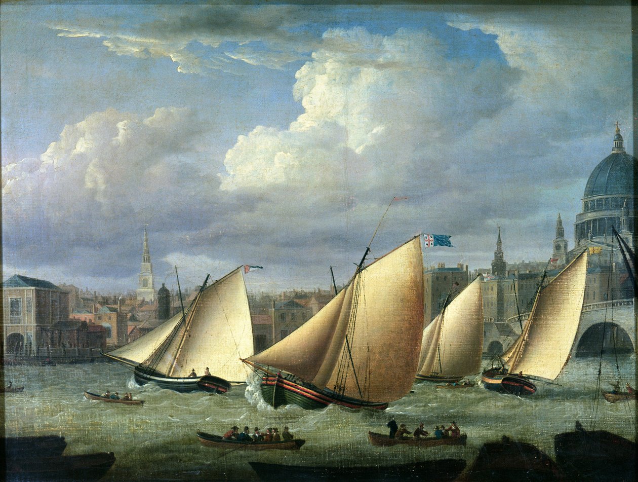 Jachty Cumberland Fleet startujące z Blackfriars w Londynie autorstwa English School