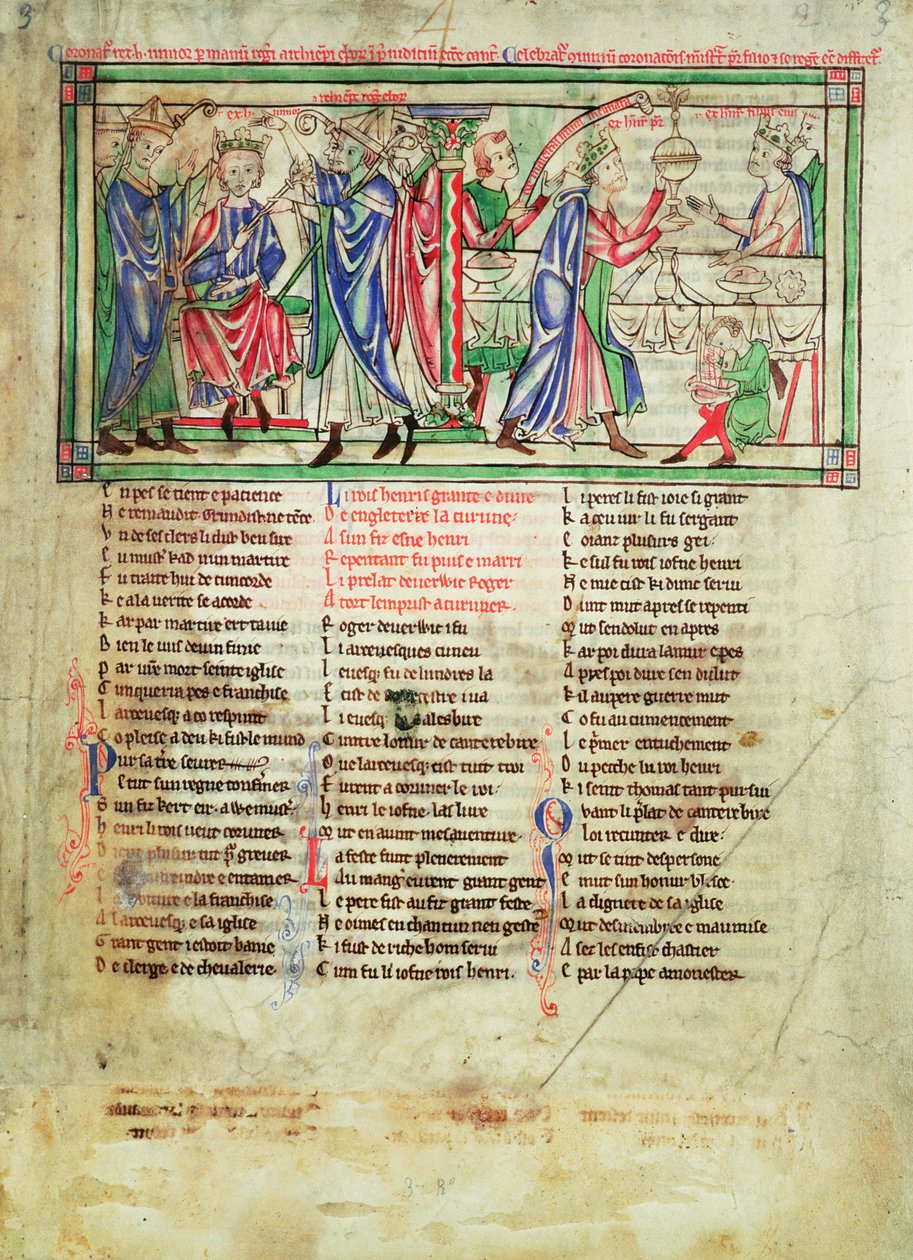 f.3 Koronacja syna króla Henryka II, zwanego także Henrykiem, przez Rogera z Pont leveque, arcybiskupa Yorku w 1170, z liści Becketa, ok. 1220-40 autorstwa English School