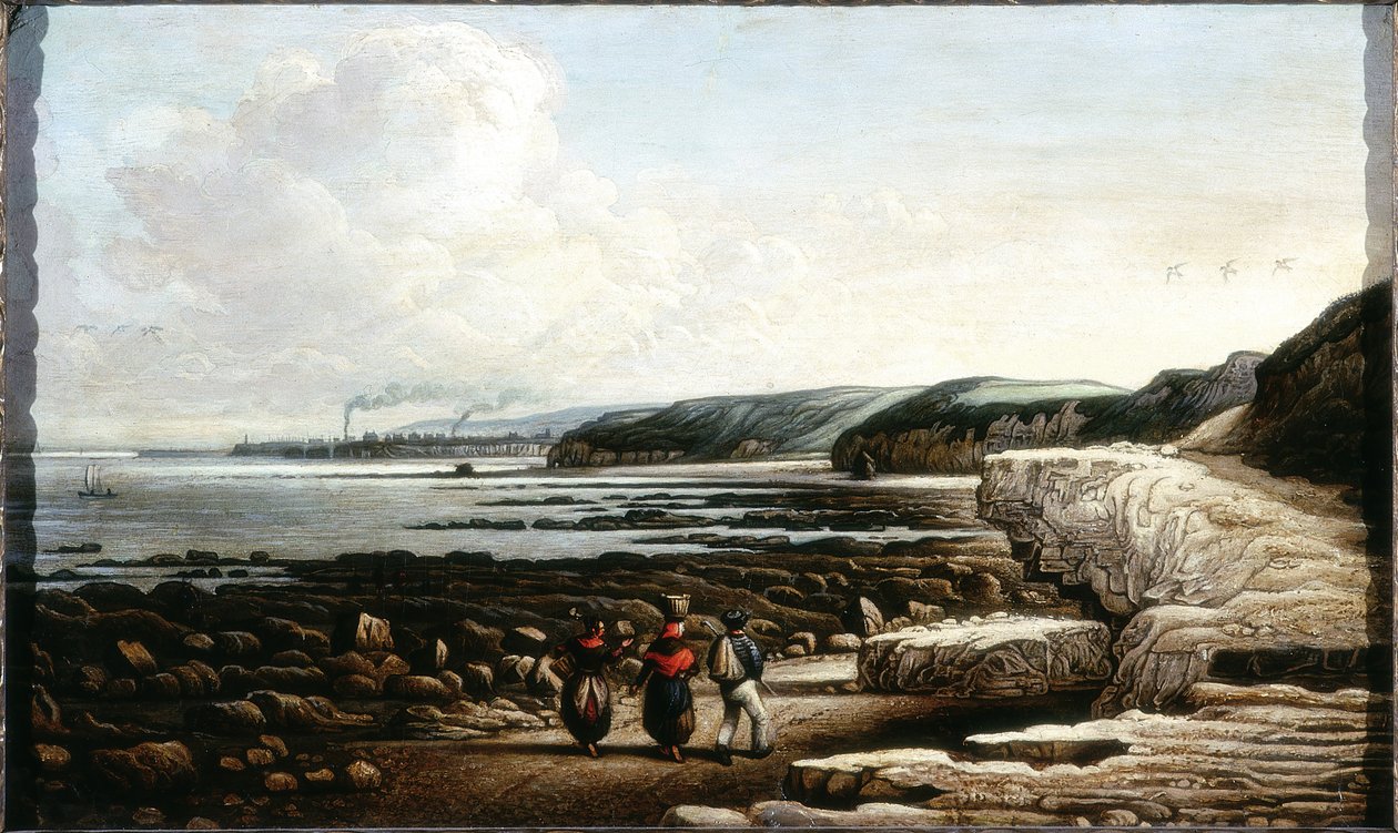 Scena na wybrzeżu, Cullercoats (olej i ołówek na kartonie) autorstwa English School English School