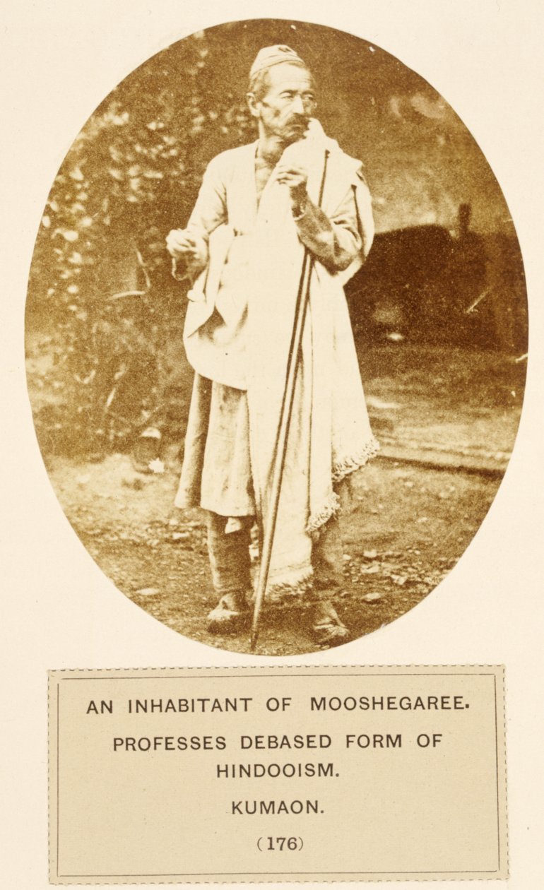 Mieszkaniec Mooshegaree, wyznaje zdeprawowaną formę hinduizmu, Kumaon, z The People of India, J. Forbes Watson, wydany 1868 (druk albumowy) autorstwa English Photographer