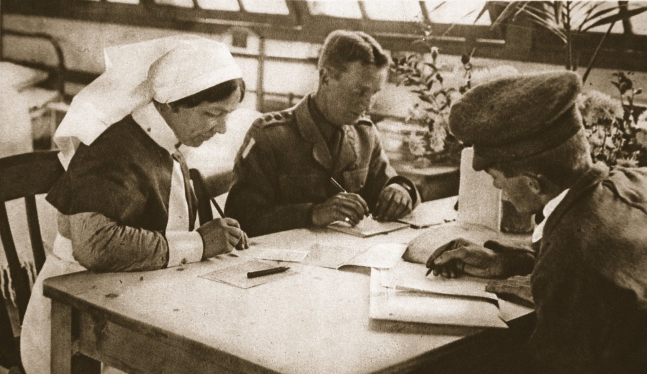 Australijczycy i pobór: Jak głosowanie Australijczyków odbywa się w londyńskim szpitalu, ilustracja z The Illustrated War News, 25 października 1916 (zdjęcie w sepii) autorstwa English Photographer
