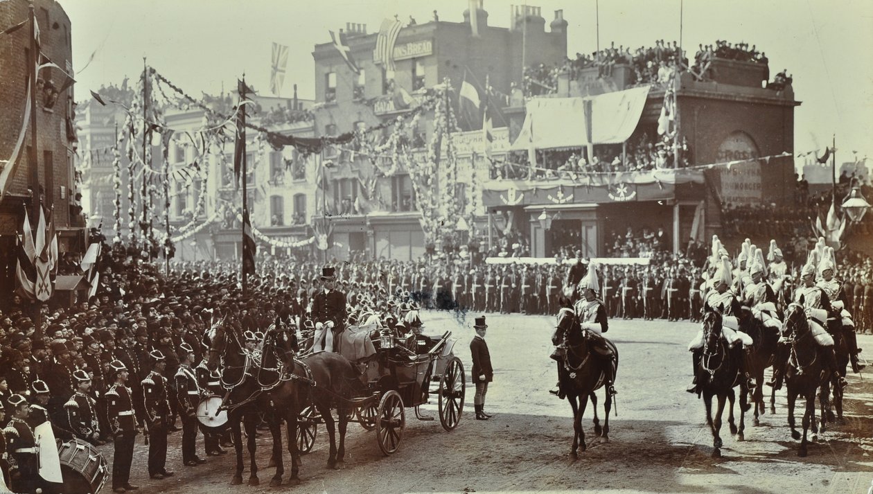 Tunel Blackwall: widowisko jako książę Walii, późniejszy król Edward VII i księżniczka Aleksandria uczestniczą w uroczystym otwarciu tunelu, 1897 autorstwa English Photographer