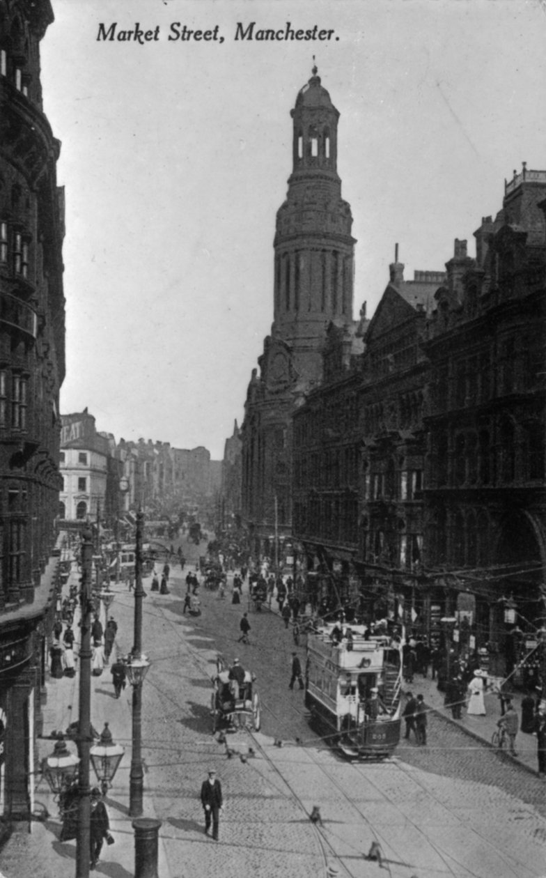 Market Street, Manchester, ok. 1910 (fot. bw) autorstwa English Photographer