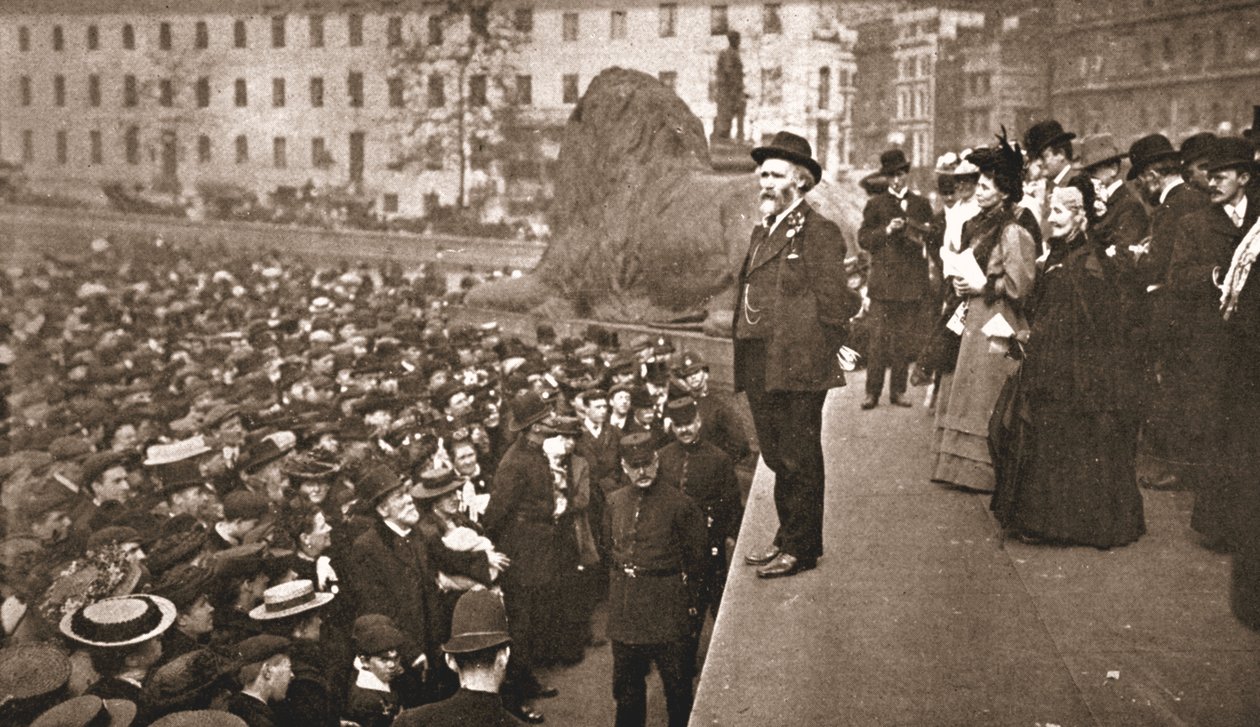 Keir Hardie przemawia podczas pierwszej w historii demonstracji na rzecz praw wyborczych kobiet, która odbyła się na Trafalgar Square autorstwa English Photographer