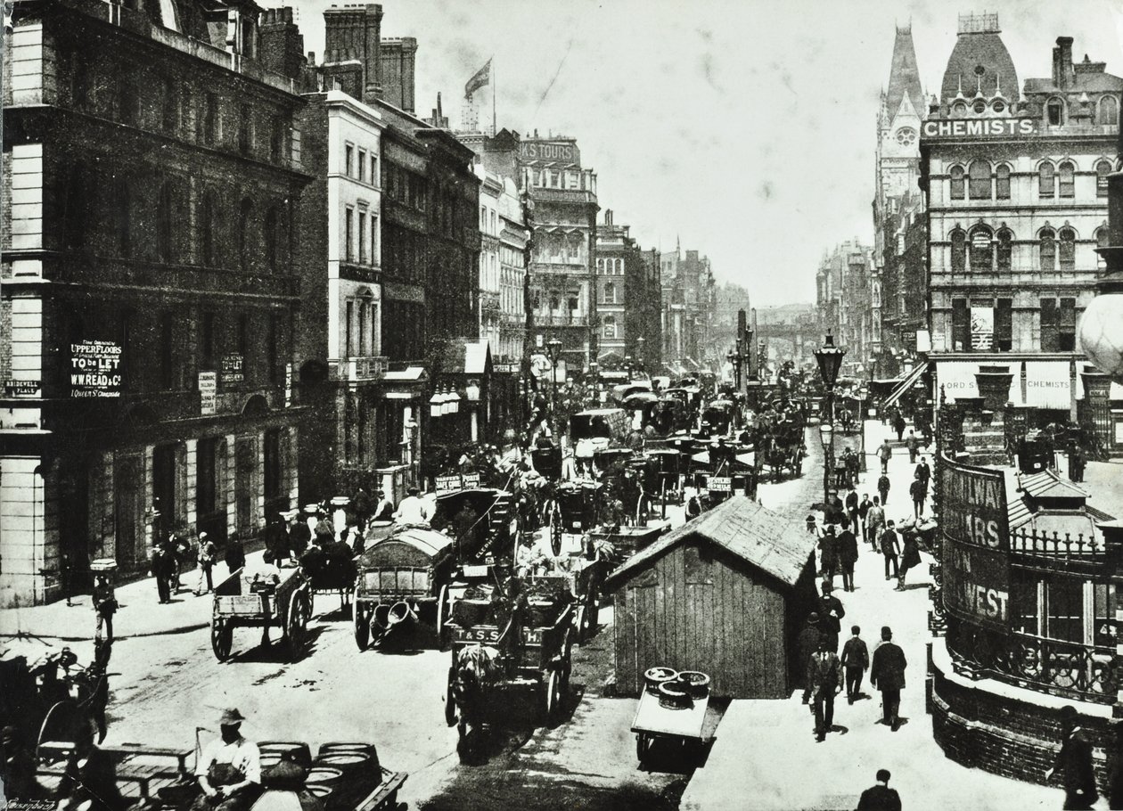 New Bridge Street, patrząc na Ludgate Circus, City of London, 1890 autorstwa English Photographer