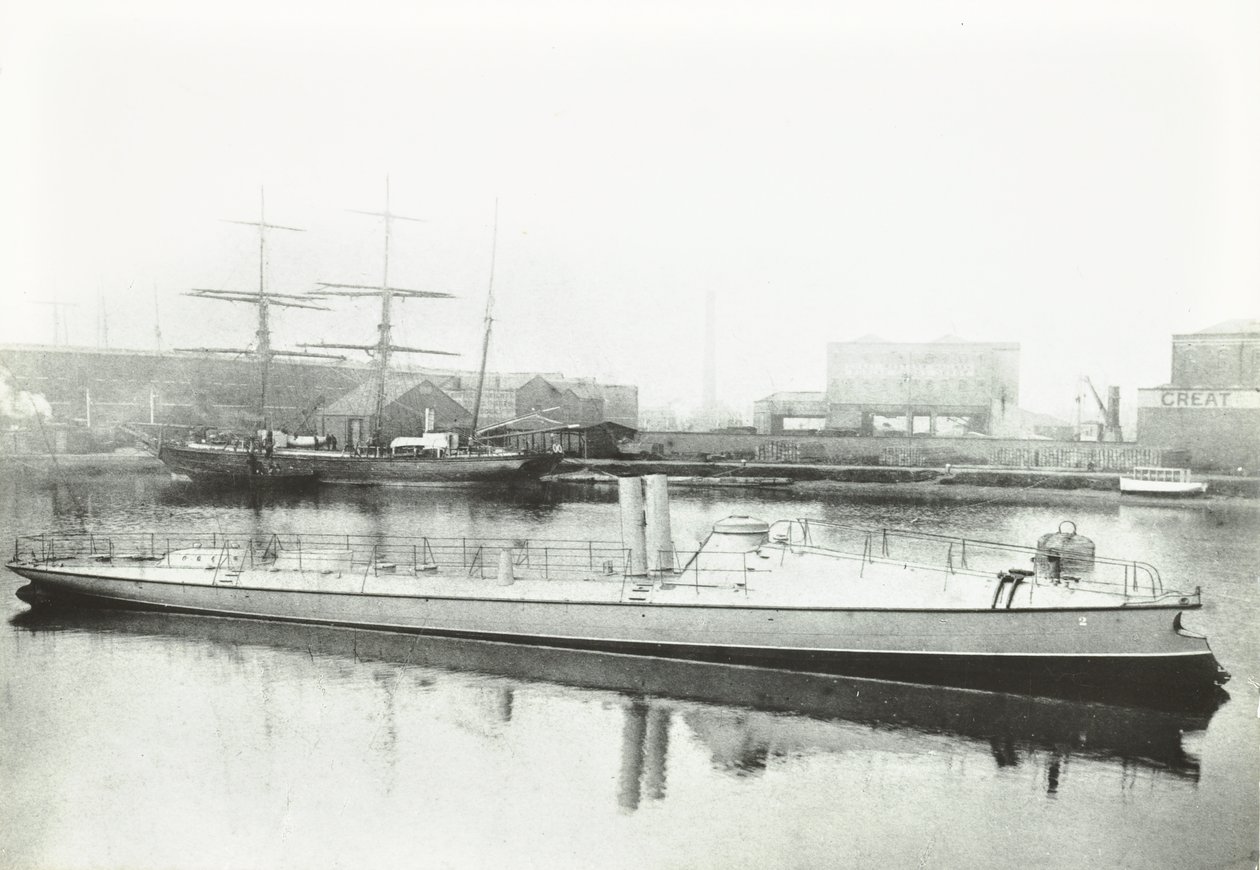 Jeden z trzech torpedowców zbudowanych dla rządu portugalskiego, Londyn, 1881 r. autorstwa English Photographer