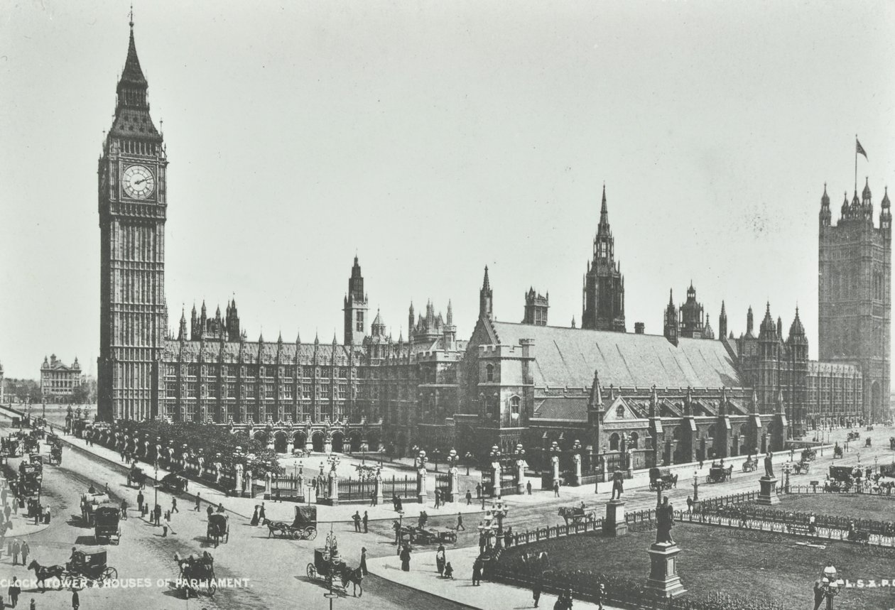 Parliament Square, Westminster LB: patrząc na wschód do Big Bena i Houses of Parliament, 1895 autorstwa English Photographer