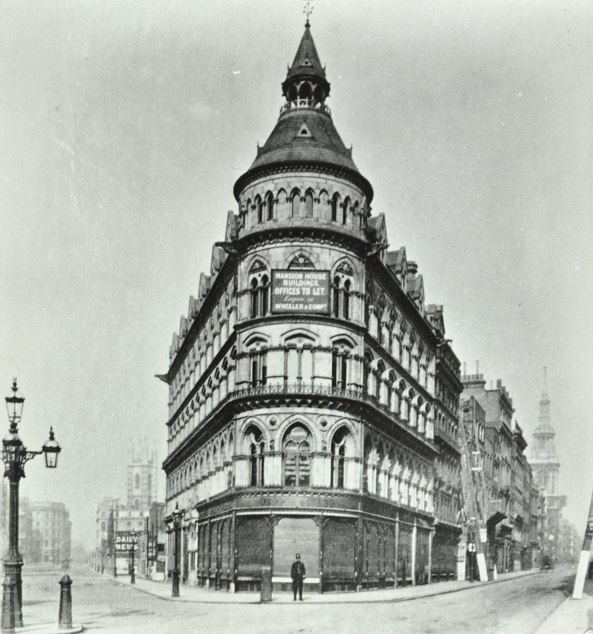 Queen Victoria Street, Mansion House Street róg Poultry i Queen Victoria Street, Londyn, 1880 autorstwa English Photographer