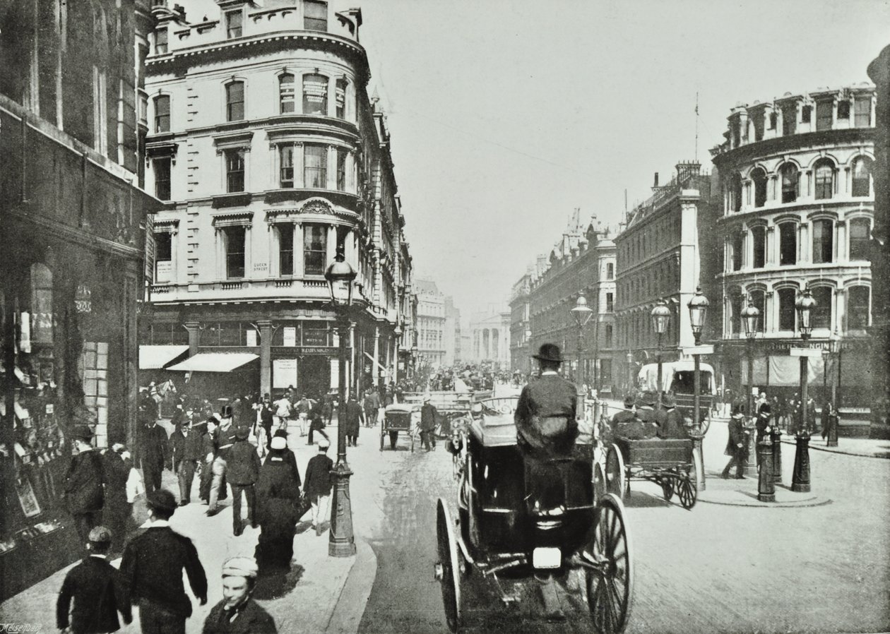 Queen Victoria Street, patrząc na wschód od Queen Street, City of London, 1890 autorstwa English Photographer