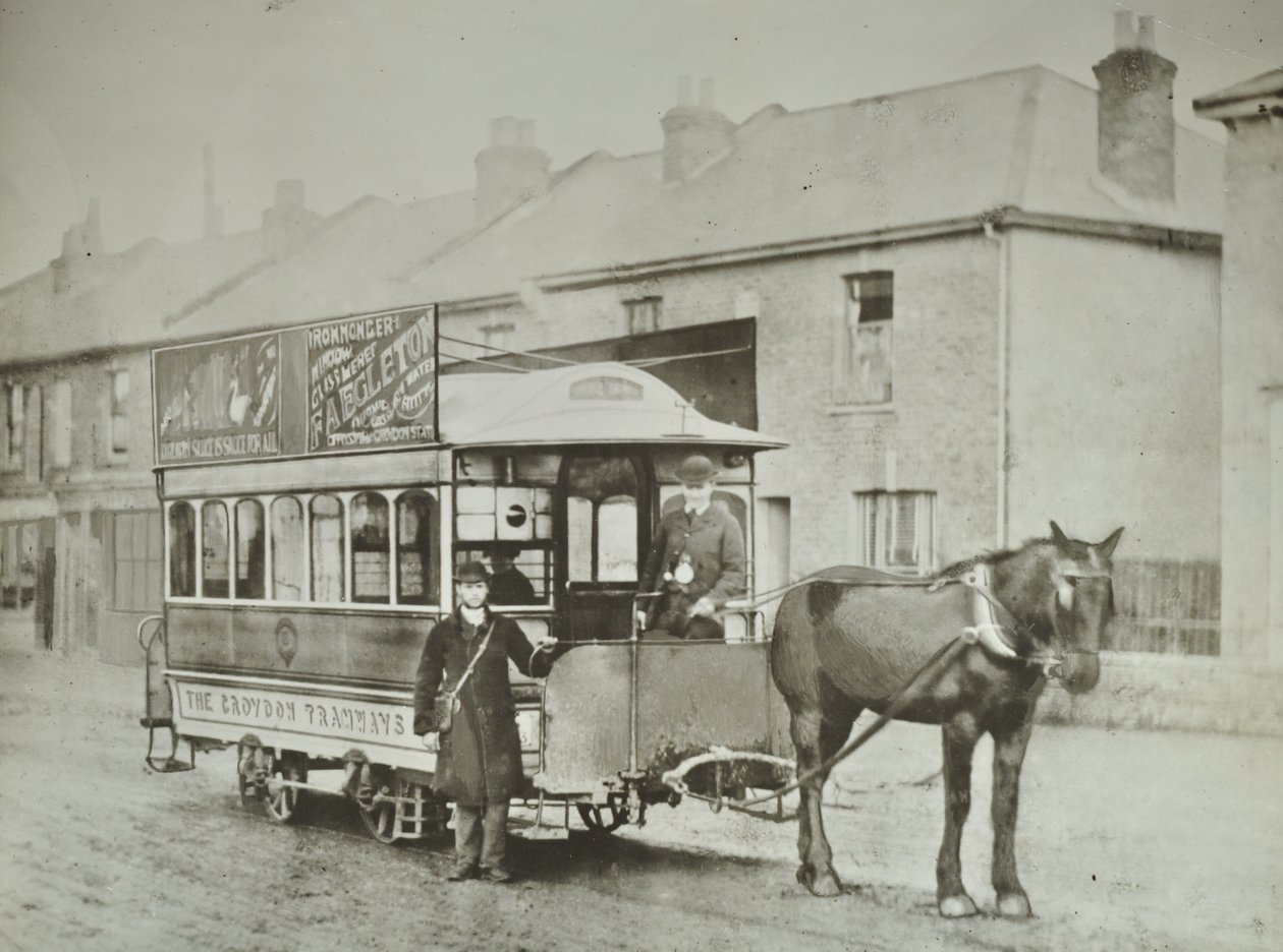 Jednokonny samochód firmy Croydon Tramways Company na końcowym odcinku Red Deer, 1885 r autorstwa English Photographer
