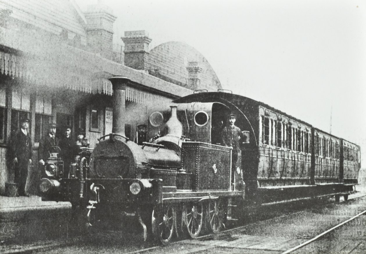 South Dock Station: czterokołowa lokomotywa czołgowa na stacji, 1880 autorstwa English Photographer