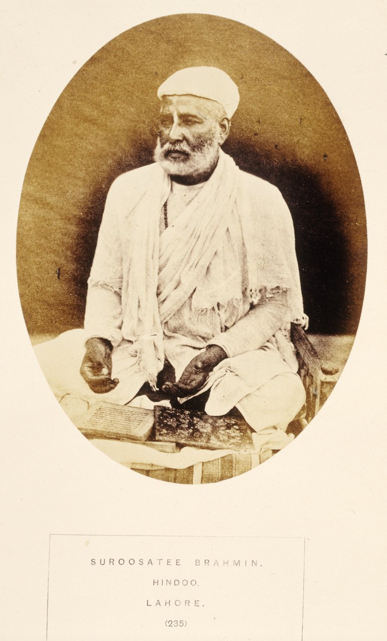 Suroosatee Brahmin, Hindoo, Lahore, z The People of India, autorstwa J. Forbes Watson, opublikowane 1868 (odbitka albuminowa) autorstwa English Photographer