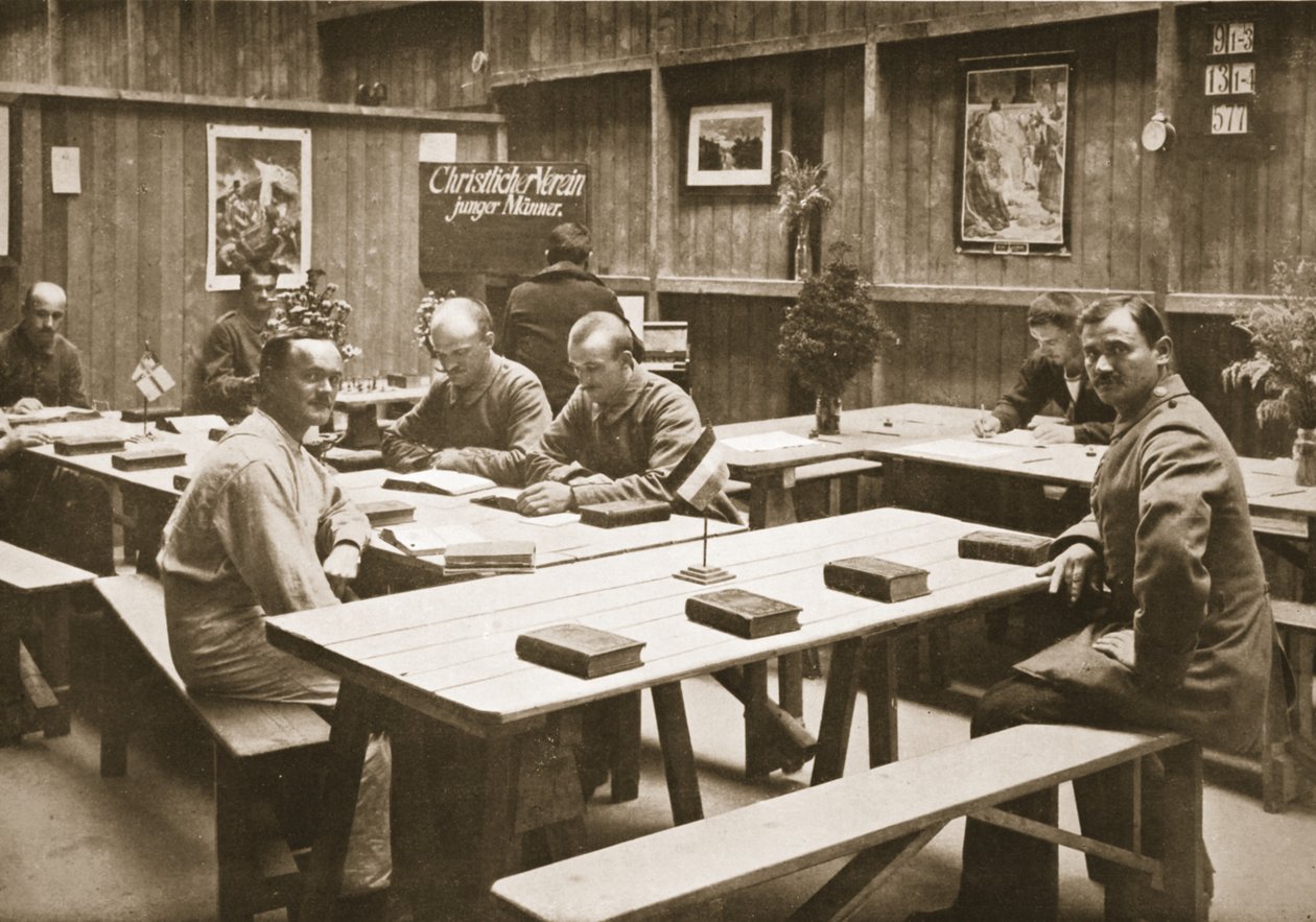 Czytelnia, Handforth, ilustracja przedstawiająca więźniów niemieckich w Wielkiej Brytanii (fotograwiura) autorstwa English Photographer