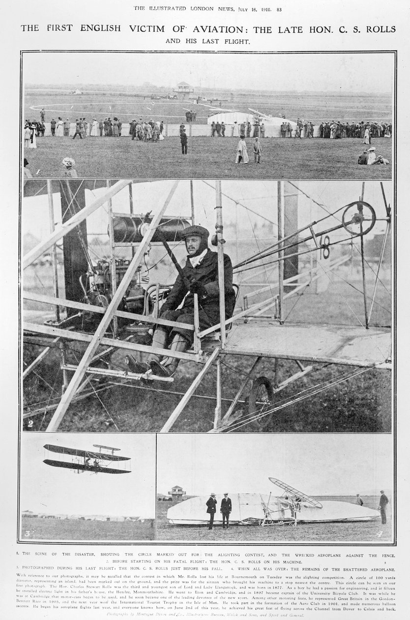 Pierwsza angielska ofiara lotnictwa: Późny Hon. C.S. Rolls i jego ostatni lot z The Illustrated London News, 16 lipca 1910 r. autorstwa English Photographer
