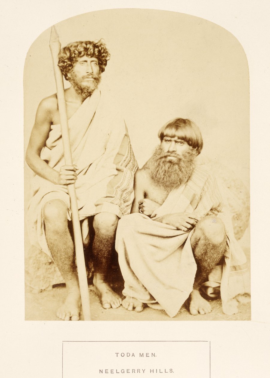 Toda Men, Neelgerry Hills, z The People of India, J. Forbes Watson, opublikowane 1868 (druk albumowy) autorstwa English Photographer