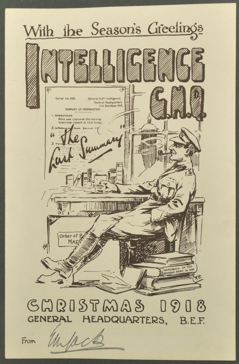 Z pozdrowieniami sezonowymi, wywiad G.H.Q., Boże Narodzenie 1918 od E.M. Jacka, 1918 autorstwa English Photographer