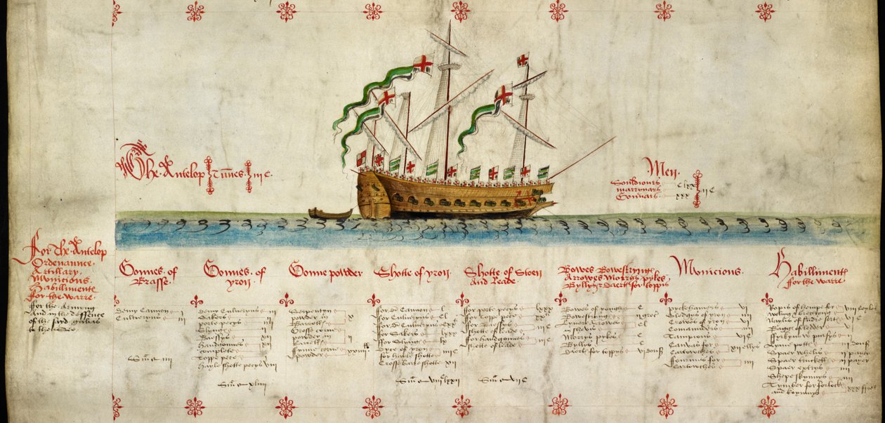 (4. statek na rolce) „Antelope”, zwodowany w 1546 r. z „The Anthony Roll” autorstwa English School