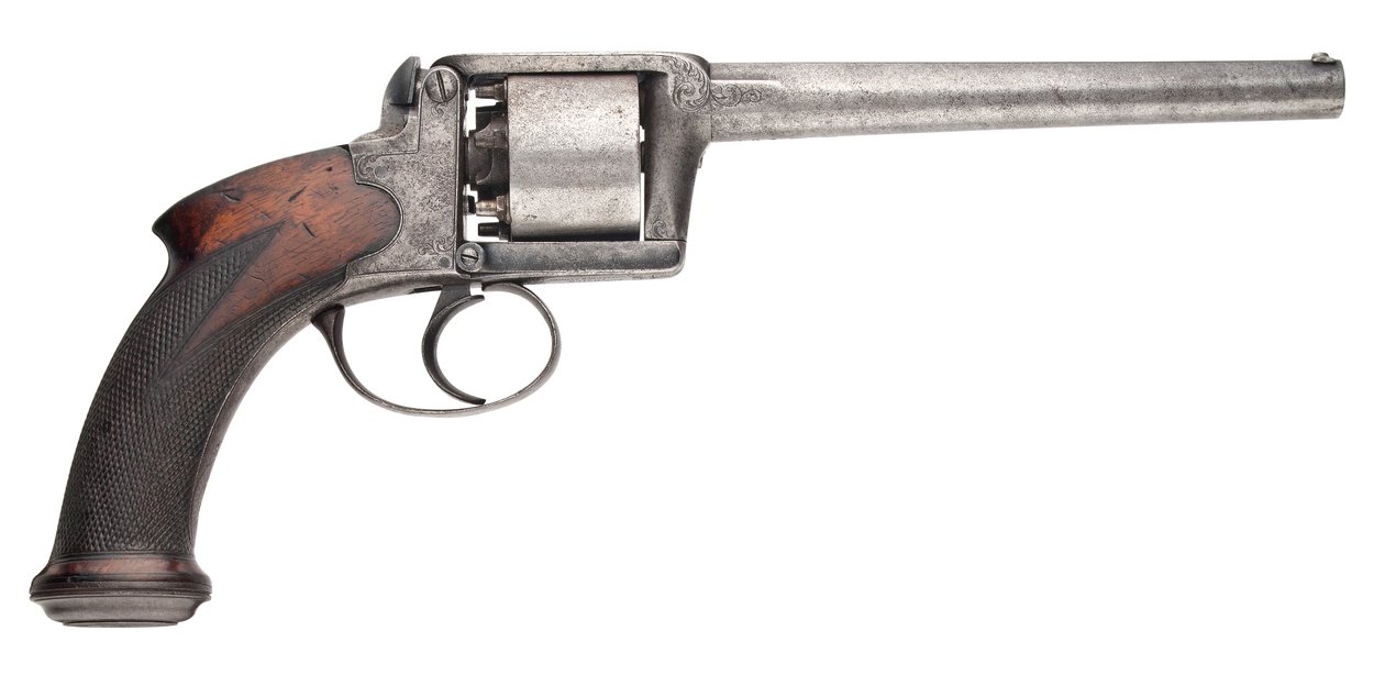 100-Bore Moore & Harris Patent sześciostrzałowy samonapinający się rewolwer perkusyjny, 1853 autorstwa English School