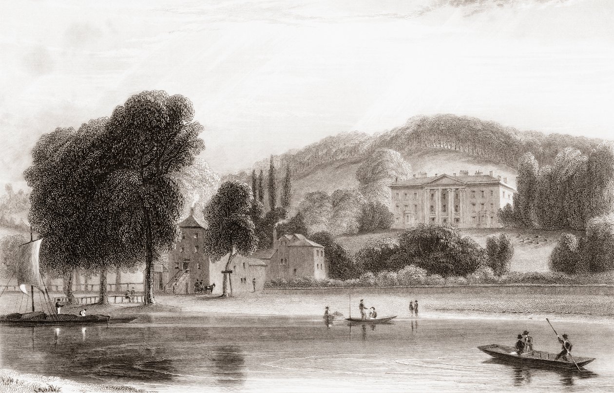 Widok z XIX wieku na Beaumont Lodge, Old Windsor, Berkshire, Anglia. Sprzedany w 1854 Towarzystwu Jezusowemu i przemianowany na Beaumont College, jezuicką szkołę publiczną. Z galerii portretów i pejzaży Churtona, opublikowanej w 1836 r. autorstwa English School
