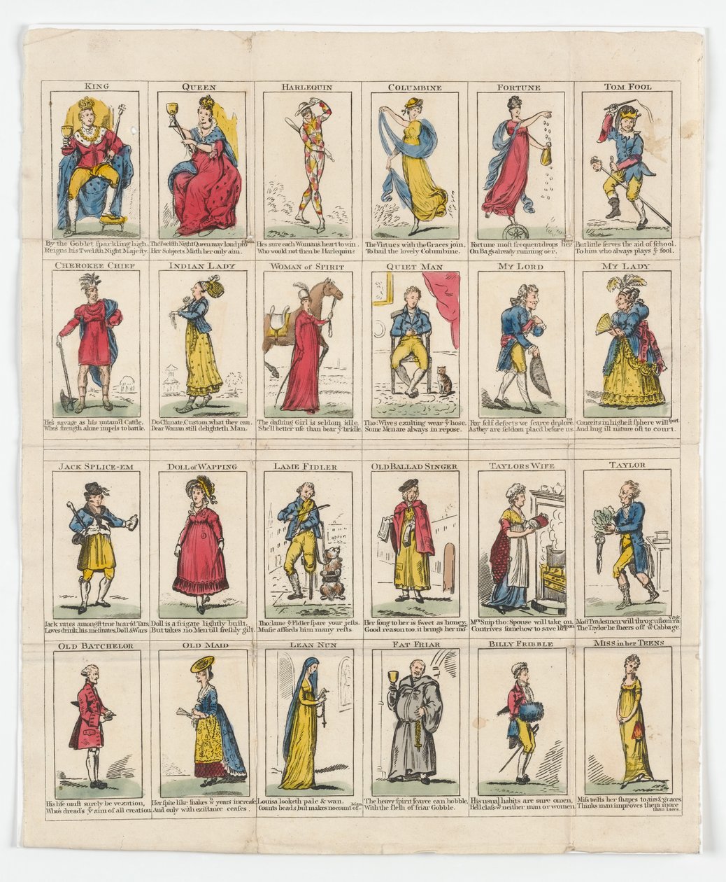 24 Postacie Dwunastej Nocy, 1818 (ręcznie barwiony grawerunek) autorstwa English School