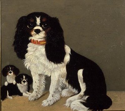 Cavalier King Charles Spaniel ze szczeniętami (para 64046) autorstwa English School