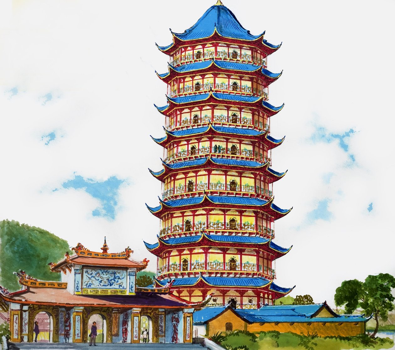 Chińska pagoda, ilustracja z filmu "Skarb autorstwa English School