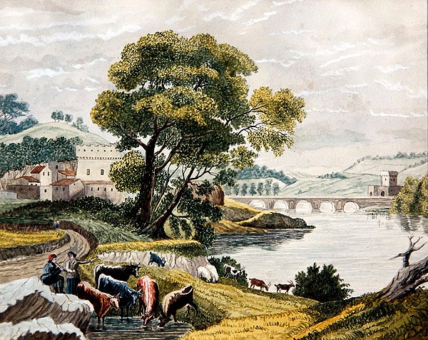 Claudyjski krajobraz, ok. 1825 (akwarela na papierze) autorstwa English School