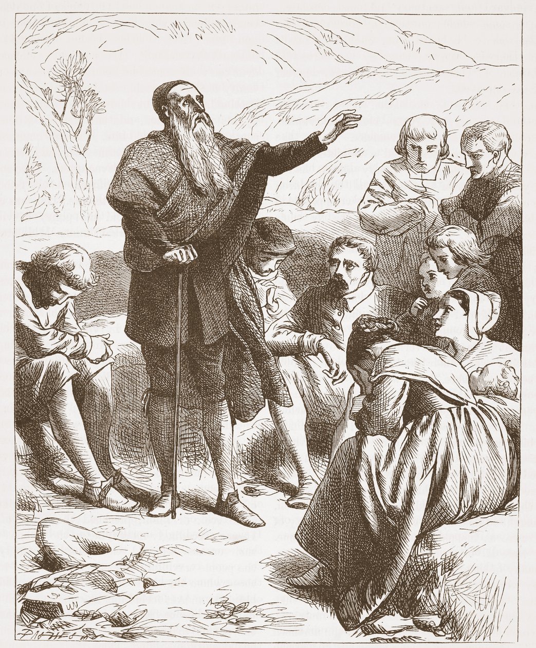 A Conventicle: Worship on the Hill-side, ilustracja z Historii protestantyzmu Jamesa Aitkena Wylie (1808-1890), wyd. 1878 autorstwa English School