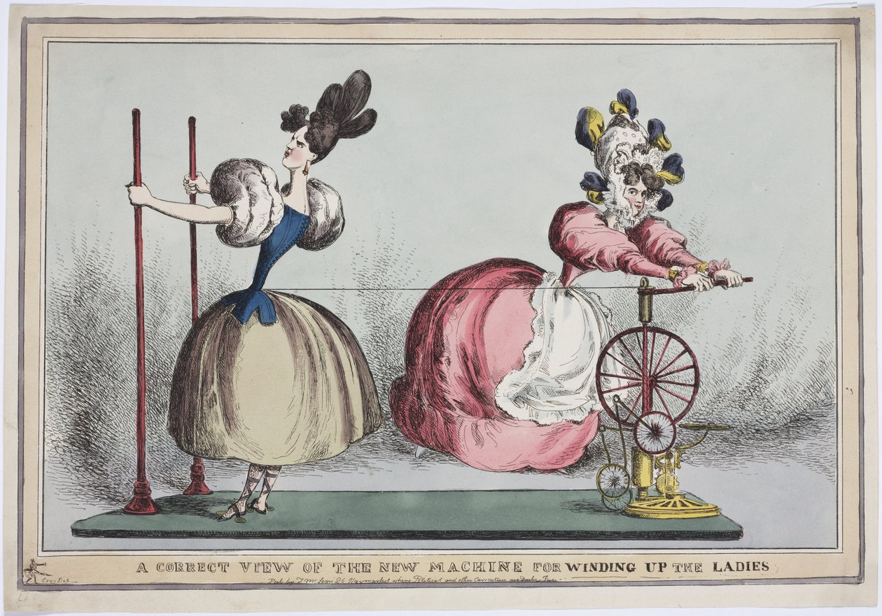 A Correct View of the New Machine for Winding Up the Ladies, wyd. Thomas McLean, ok. 1830 (kolorowa akwaforta) autorstwa English School