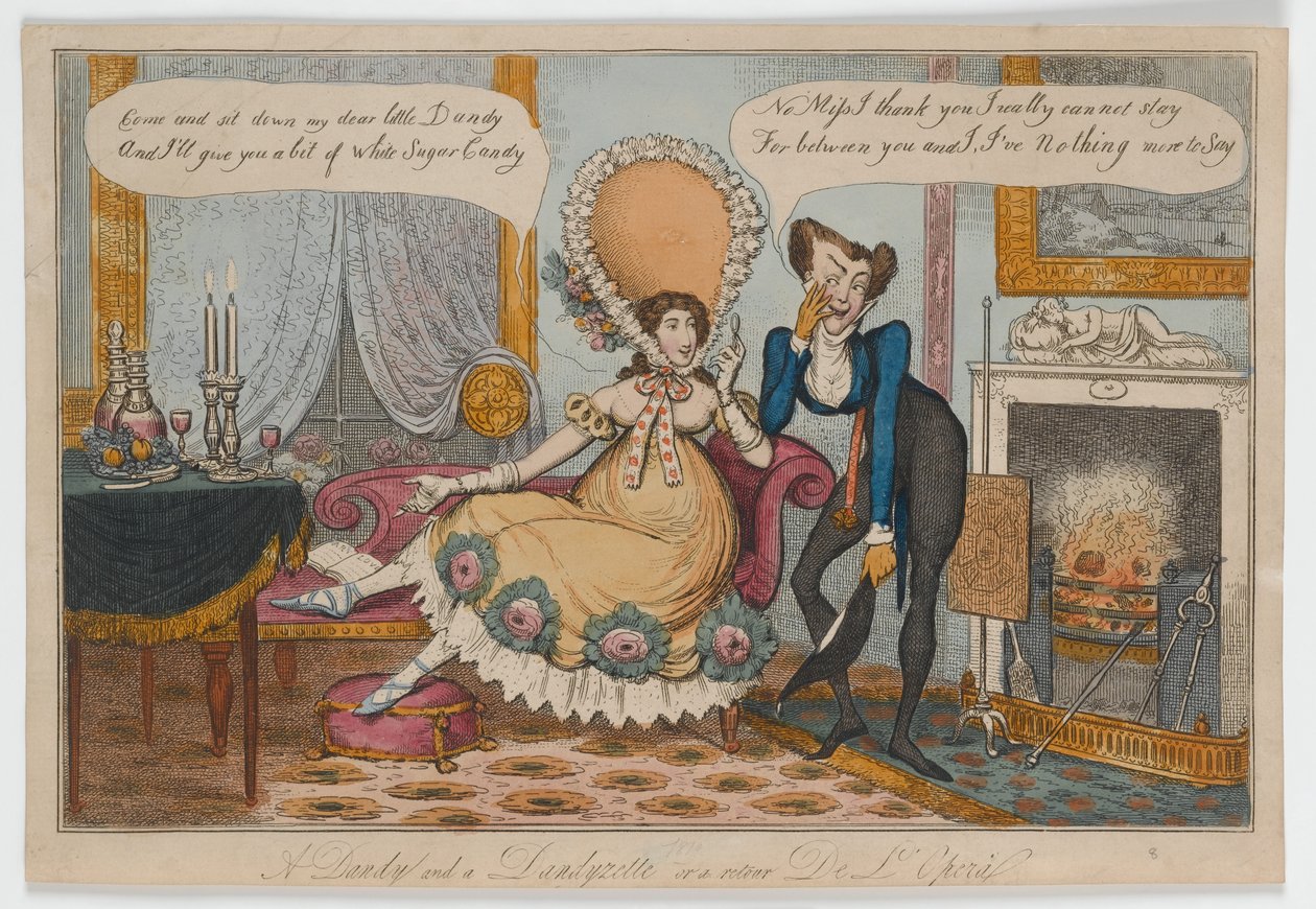 Dandy and Dandyzette lub retour De LOpera, ok. 1820 (ręcznie barwiony grawer) autorstwa English School