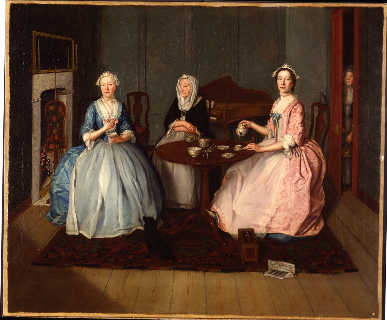 Rodzina we wnętrzu pijąca herbatę, ok. 1740 autorstwa English School