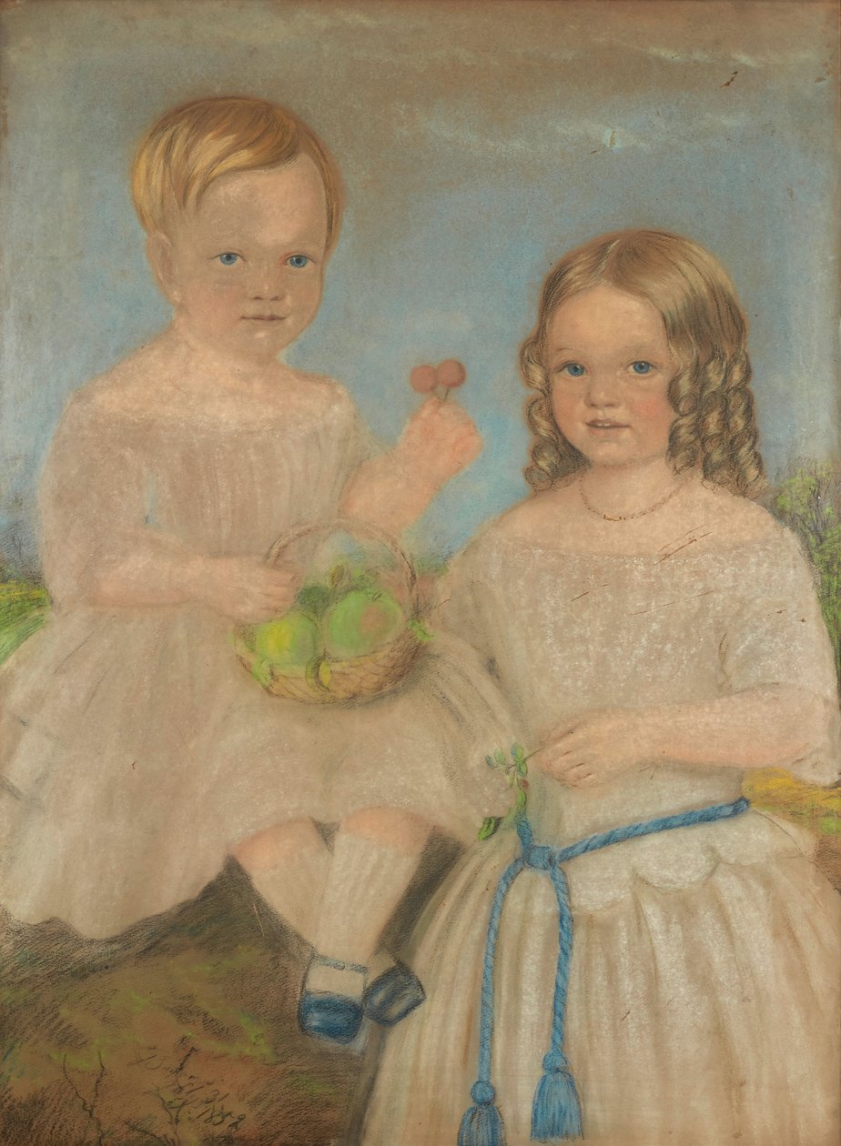 Grupowy portret brata i siostry (pastel) autorstwa English School