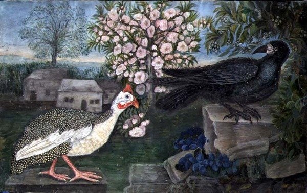 Perliczka i gawron w krajobrazie, ok. 1800 (akwarela, gwasz na papierze) autorstwa English School