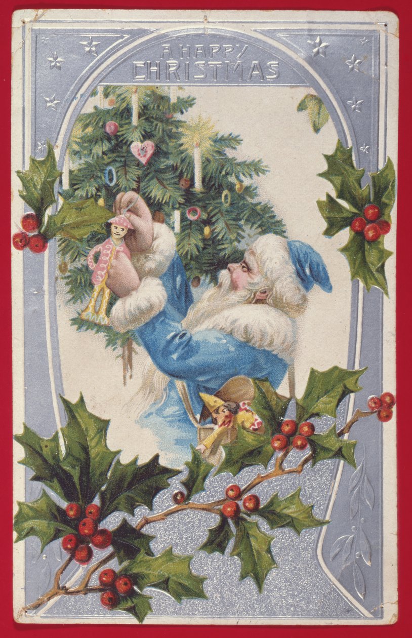 „Wesołych Świąt”, karta wiktoriańska (chromolitho) autorstwa English School