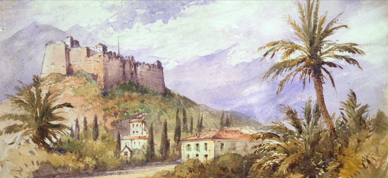 Fort na wzgórzu w górach Atlas, ok. 1860-70 (akwarela na papierze) autorstwa English School
