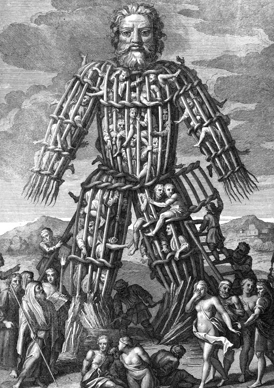 Wielki Kolos z Gałązek Osier, w którym ludzie zostali spaleni żywcem na cześć bogów, rytowany przez Cornelisa Huybertsa, ilustracja do Caesars Commentaries przetłumaczonej na angielski przez Williama Duncana, autorstwa English School